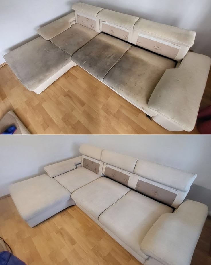 Bela ugaona garnitura, uporedni prikaz pre i posle
